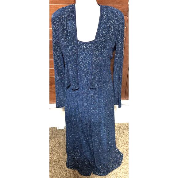 Vintage Rabbit Designs Dress Sz 12 Navy Blue Glitter Formal Glam 2 pc event 90s - Picture 1 of 11